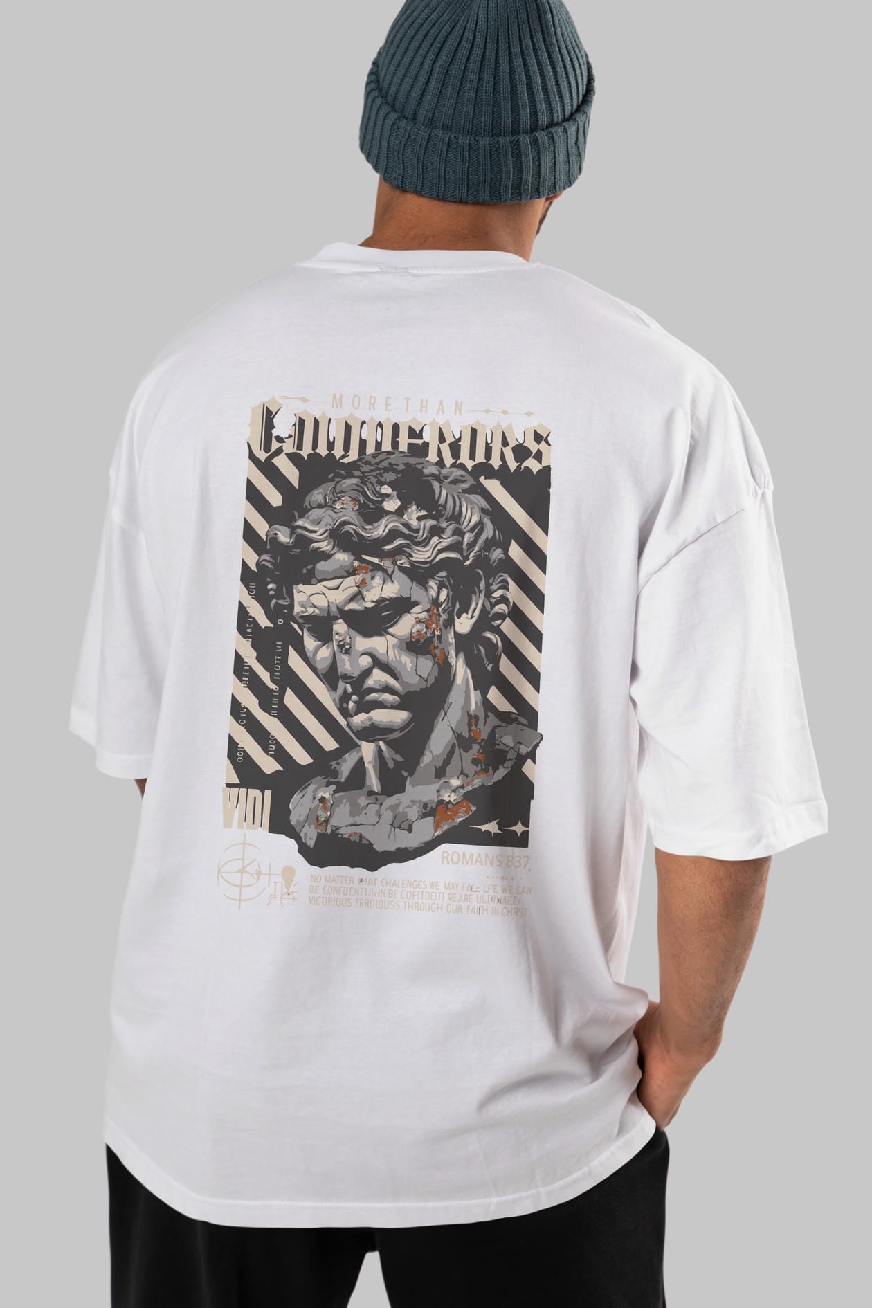 Roman Conqueror Arka Baskılı Oversize t-shirt Erkek Kadın %100 Pamuk Bisiklet Yaka tişort