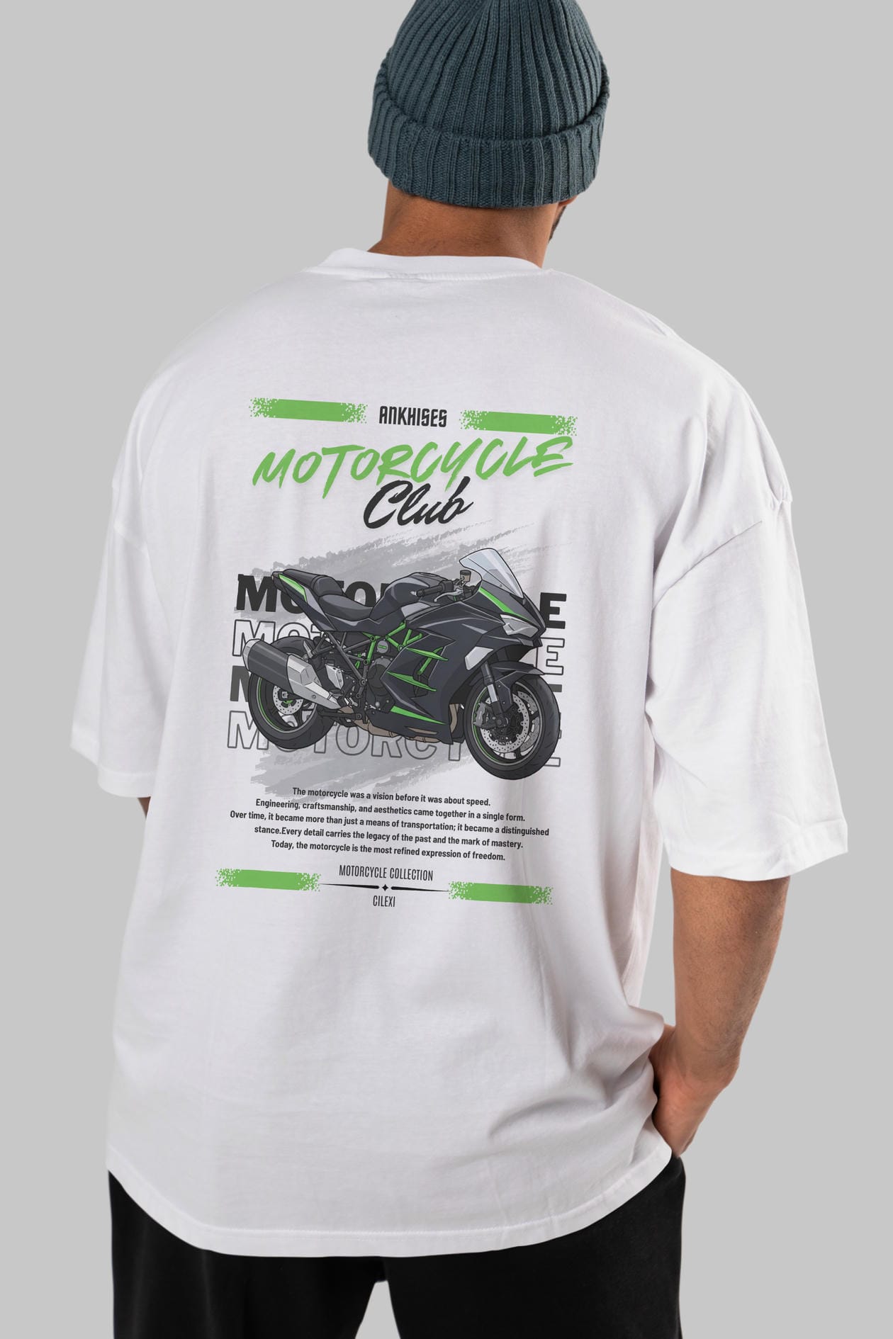 Motosiklet Serisi 13 Arka Baskılı Oversize t-shirt Erkek Kadın %100 Pamuk Bisiklet Yaka tişort