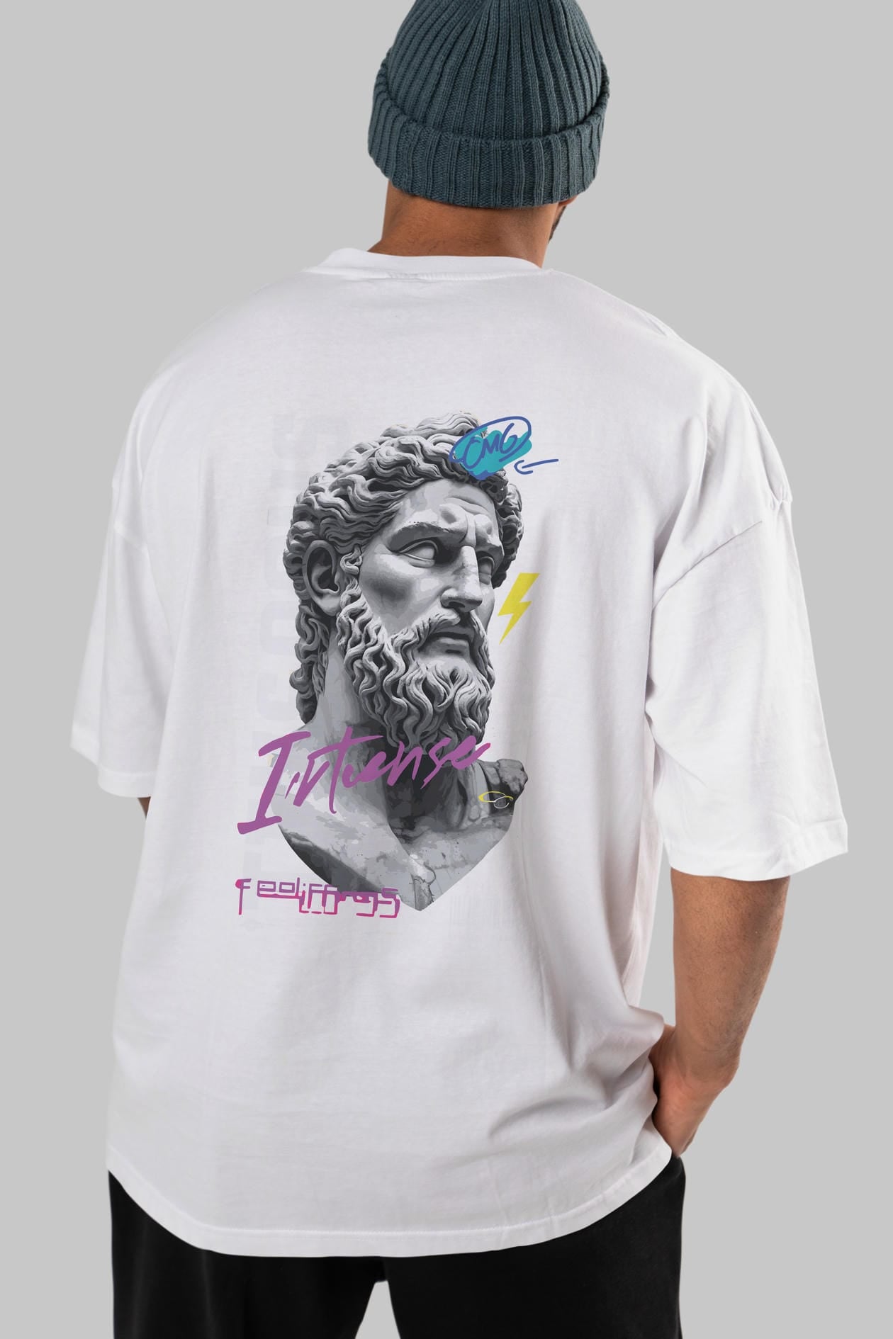 Zeus Intense Arka Baskılı Oversize t-shirt Erkek Kadın %100 Pamuk Bisiklet Yaka tişort