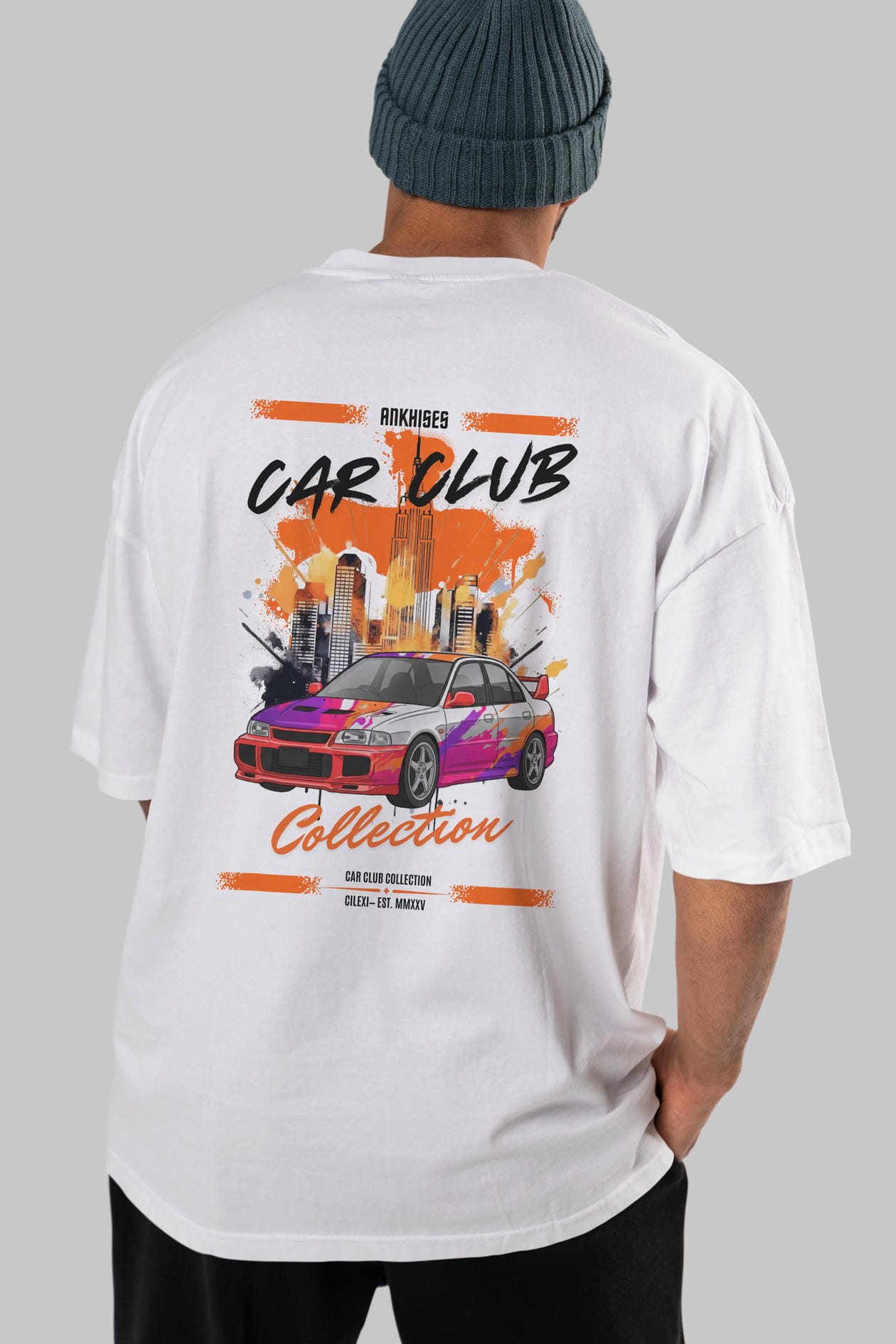 Araba Club Serisi 29 Baskılı Oversize t-shirt Erkek Kadın %100 Pamuk Bisiklet Yaka tişort