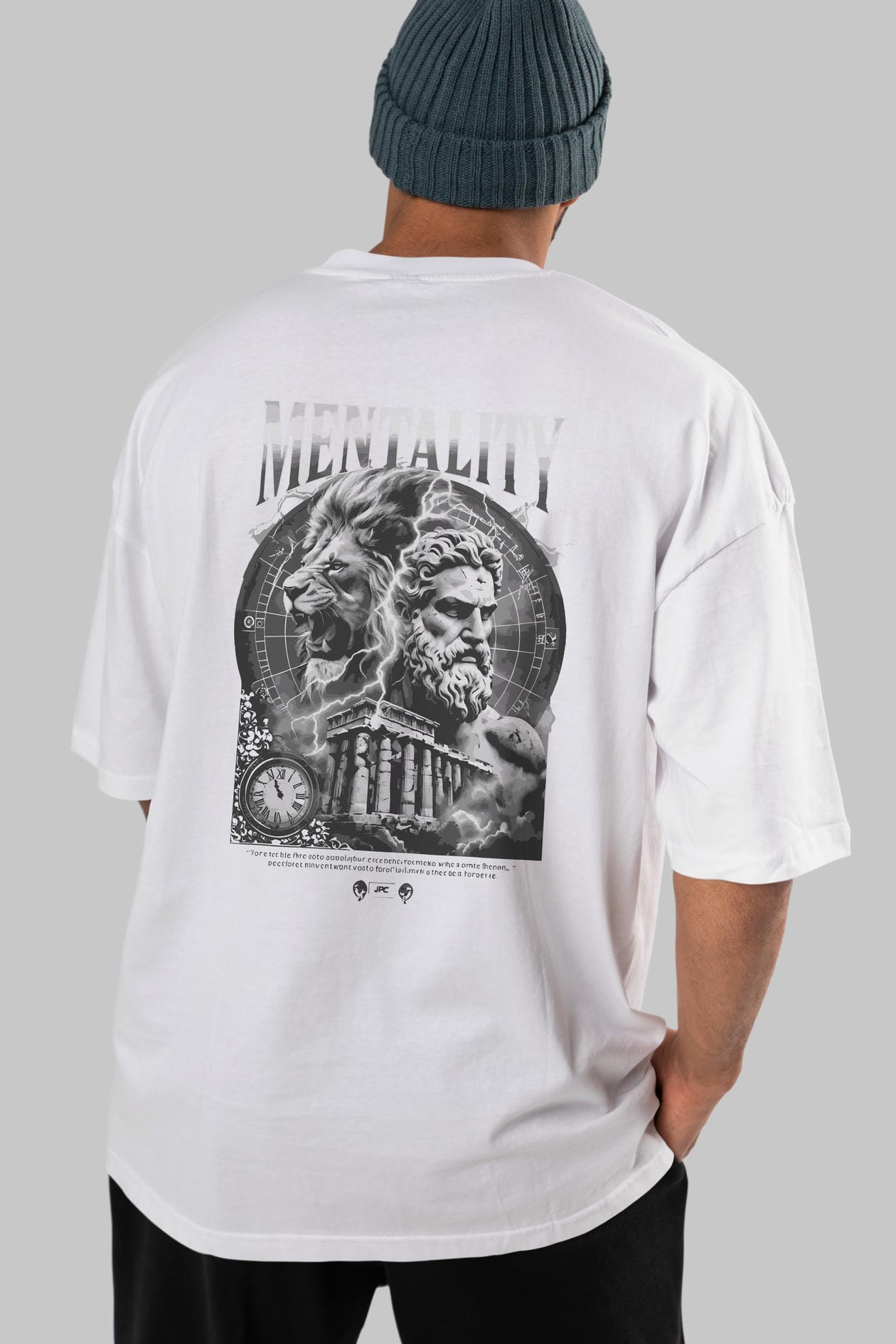 Mentality Zeus Arka Baskılı Oversize t-shirt Erkek Kadın %100 Pamuk Bisiklet Yaka tişort