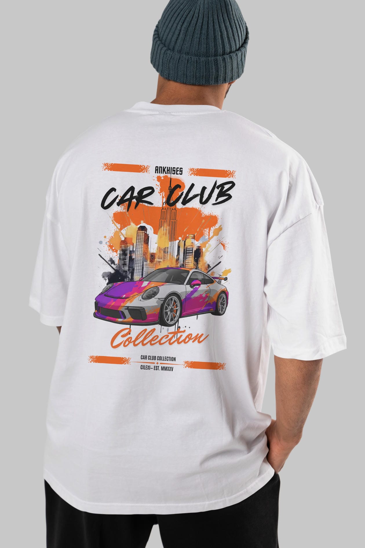 Araba Club Serisi 25 Baskılı Oversize t-shirt Erkek Kadın %100 Pamuk Bisiklet Yaka tişort