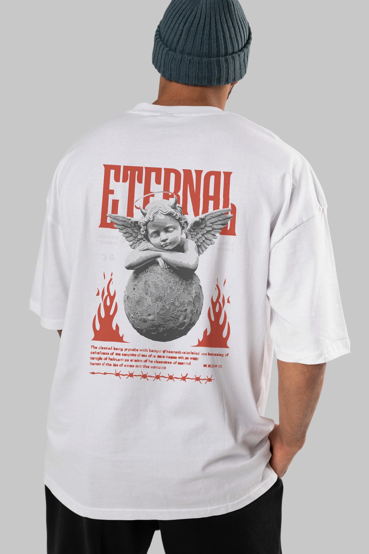Eternal Arka Baskılı Oversize t-shirt Erkek Kadın %100 Pamuk Bisiklet Yaka tişort