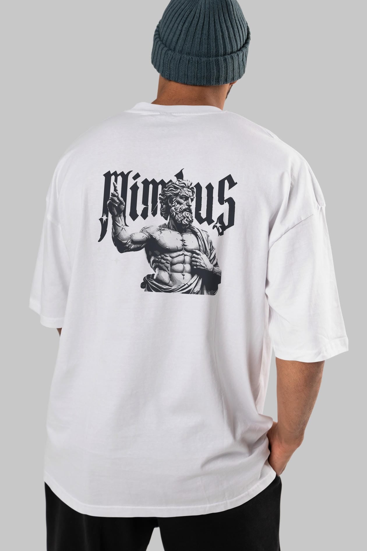 Mimbus Zeus Arka Baskılı Oversize t-shirt Erkek Kadın %100 Pamuk Bisiklet Yaka tişort