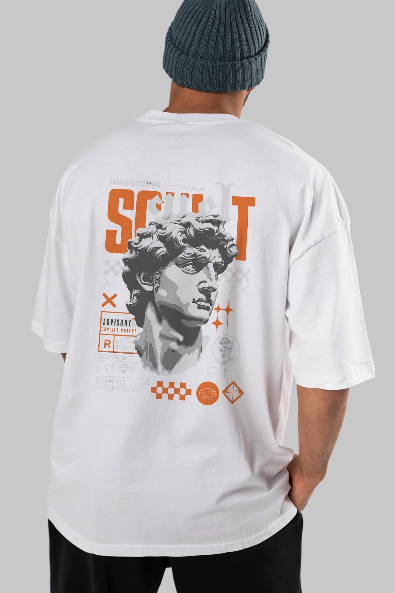 Scult Arka Baskılı Oversize t-shirt Erkek Kadın %100 Pamuk Bisiklet Yaka tişort