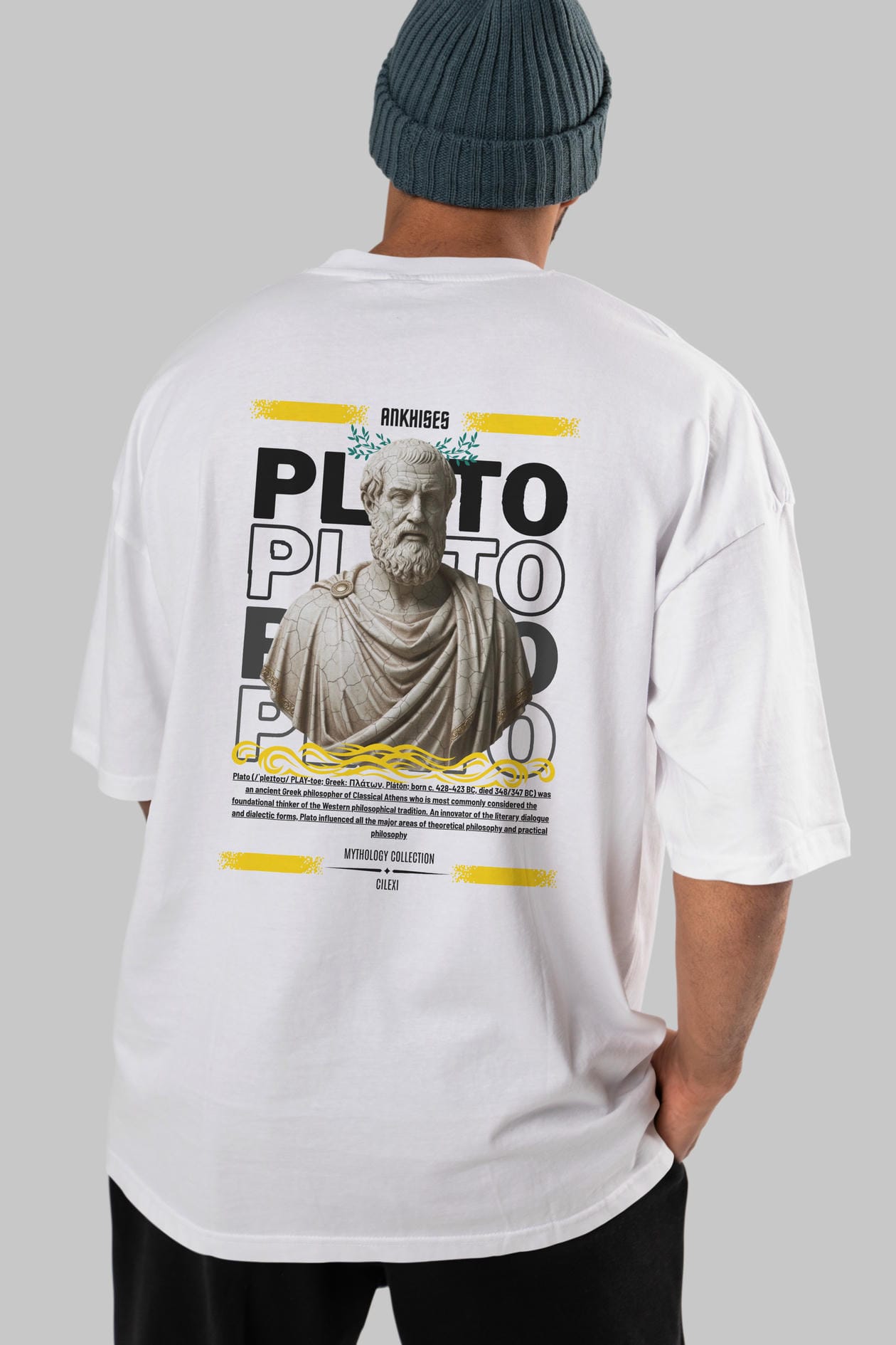 Plato 1 Arka Baskılı Oversize t-shirt Erkek Kadın %100 Pamuk Bisiklet Yaka tişort