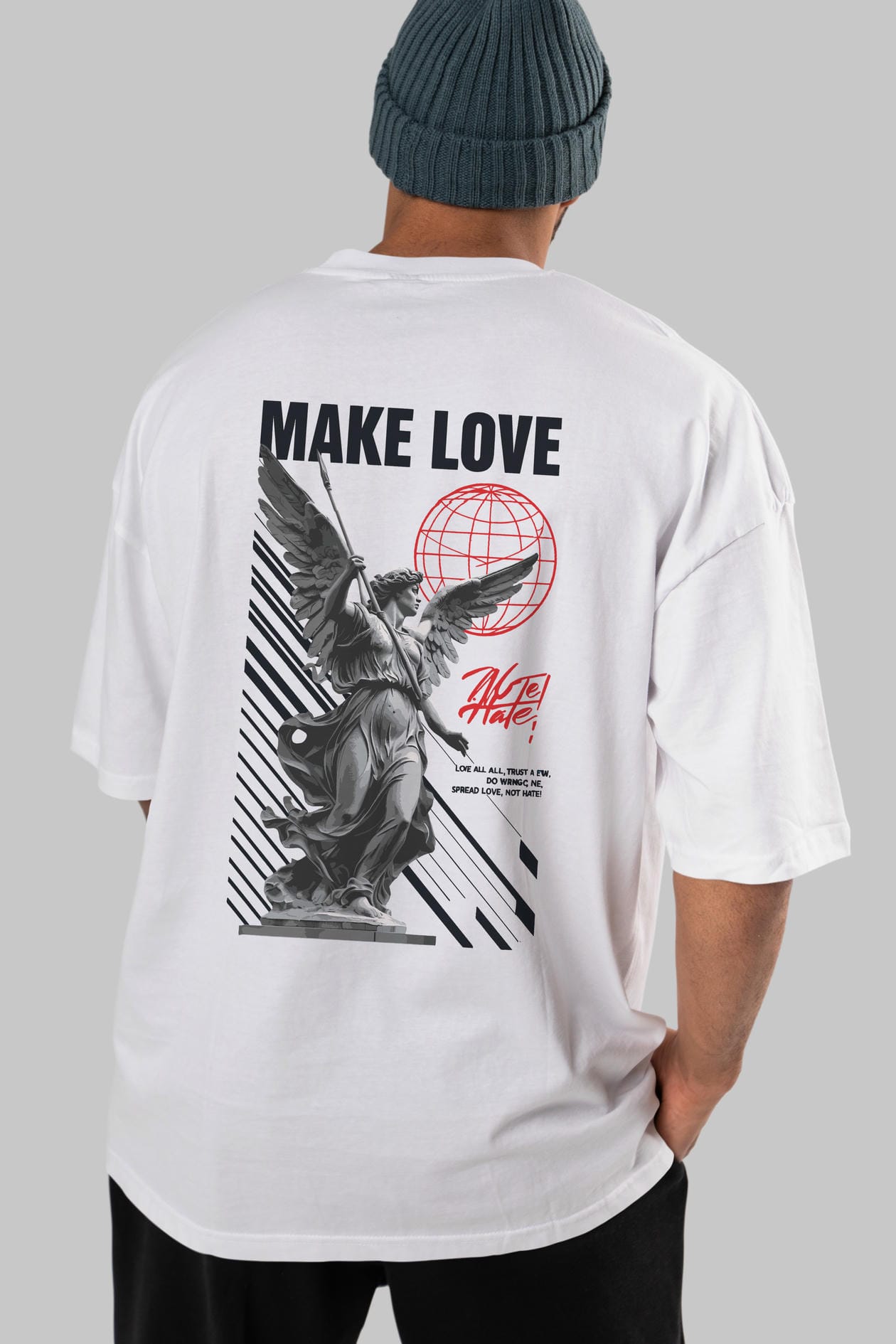 Make Love Arka Baskılı Oversize t-shirt Erkek Kadın %100 Pamuk Bisiklet Yaka tişort