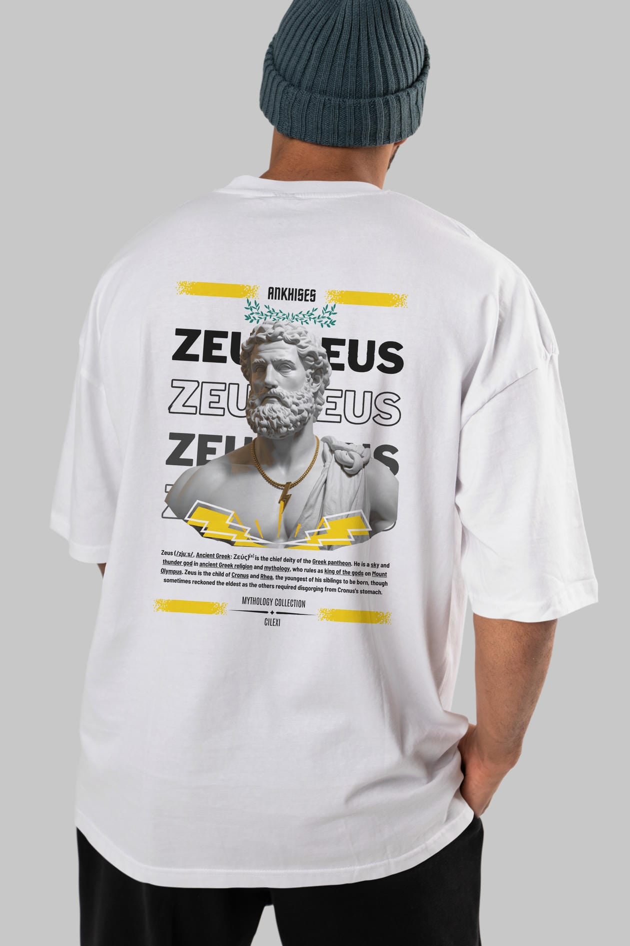 Zeus 2 Arka Baskılı Oversize t-shirt Erkek Kadın %100 Pamuk Bisiklet Yaka tişort