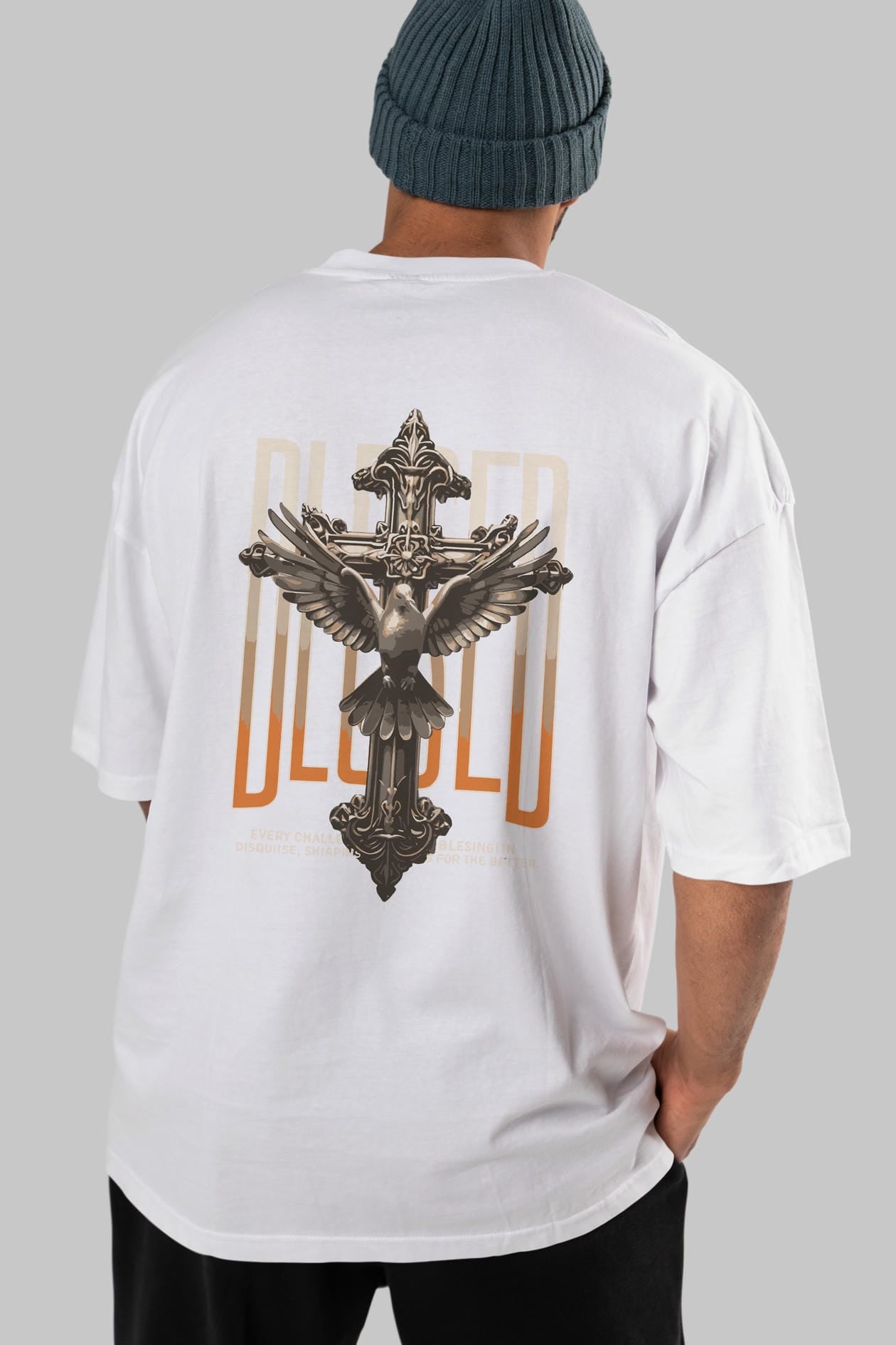 Blesed Arka Baskılı Oversize t-shirt Erkek Kadın %100 Pamuk Bisiklet Yaka tişort