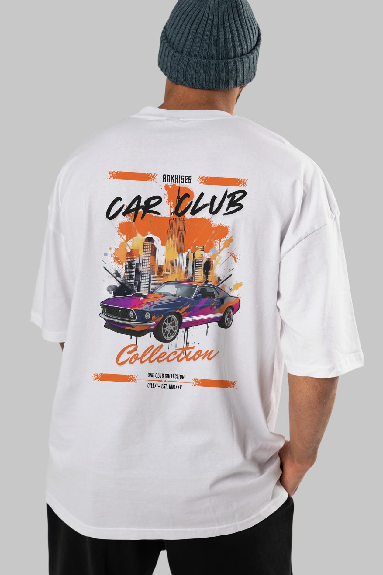 Araba Club Serisi 23 Baskılı Oversize t-shirt Erkek Kadın %100 Pamuk Bisiklet Yaka tişort