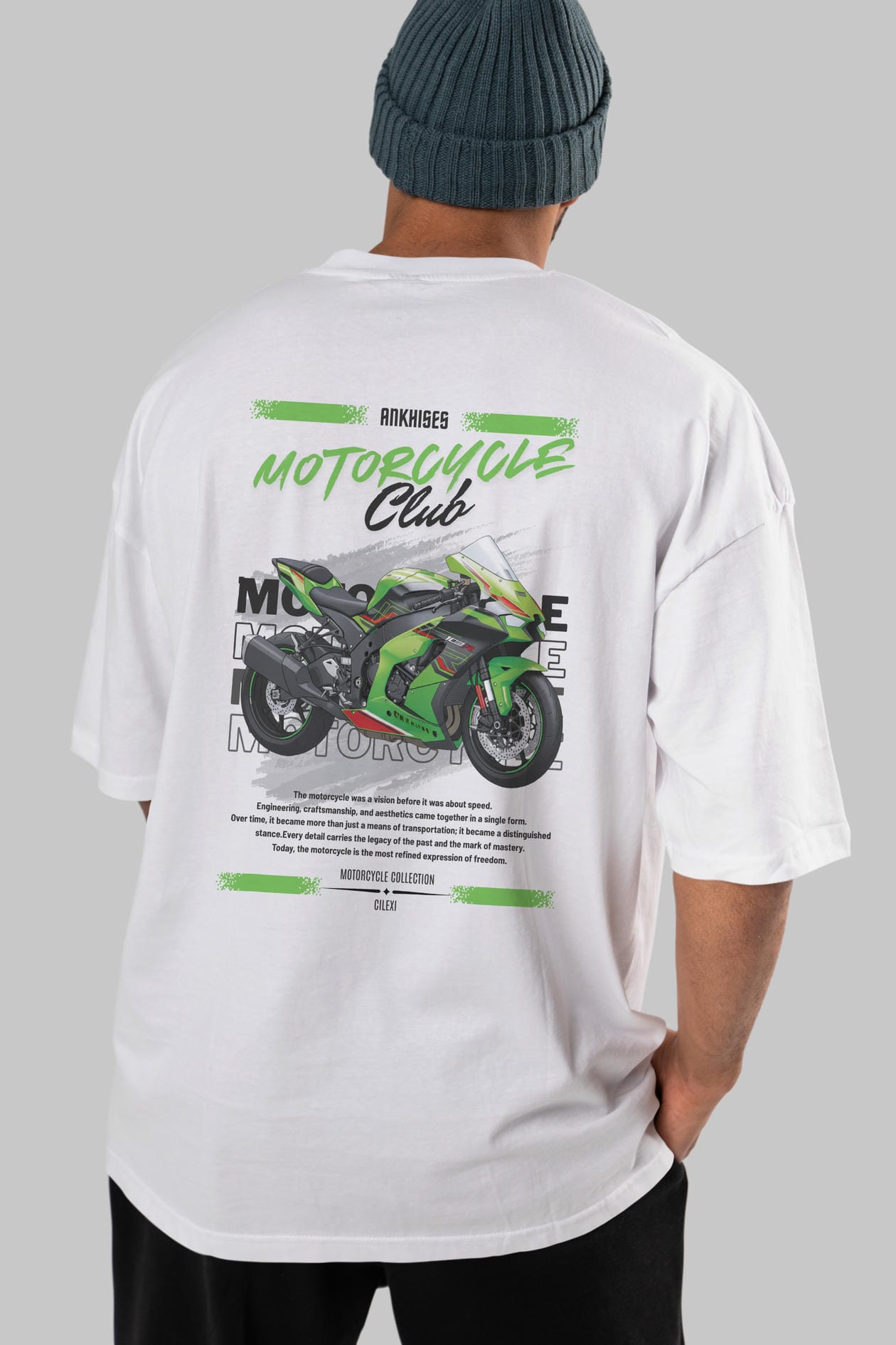 Motosiklet Serisi 14 Arka Baskılı Oversize t-shirt Erkek Kadın %100 Pamuk Bisiklet Yaka tişort