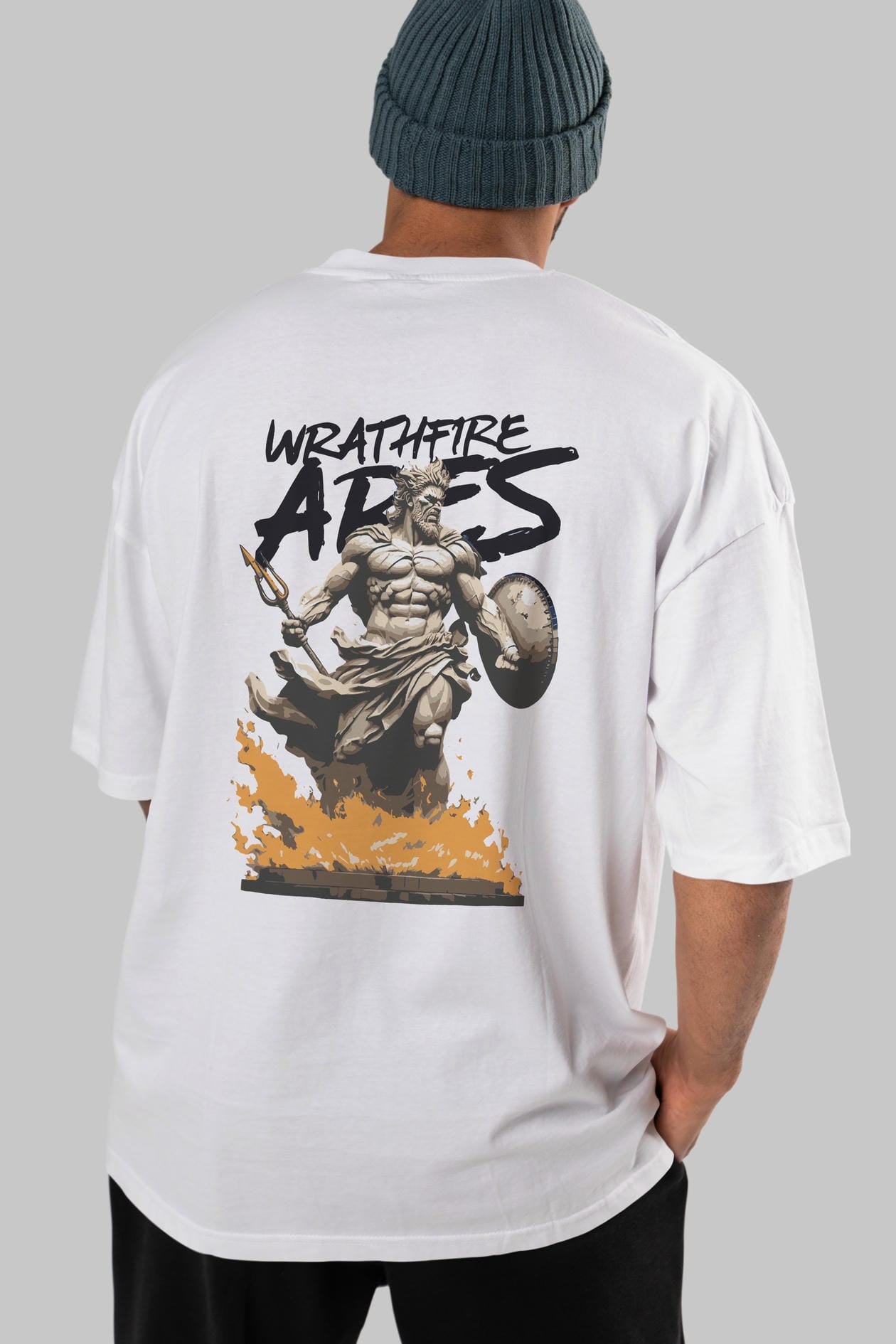 WrathFire Ares Arka Baskılı Oversize t-shirt Erkek Kadın %100 Pamuk Bisiklet Yaka tişort