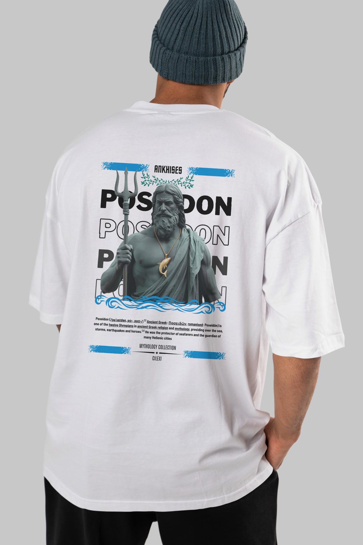 Poseidon 2 Arka Baskılı Oversize t-shirt Erkek Kadın %100 Pamuk Bisiklet Yaka tişort