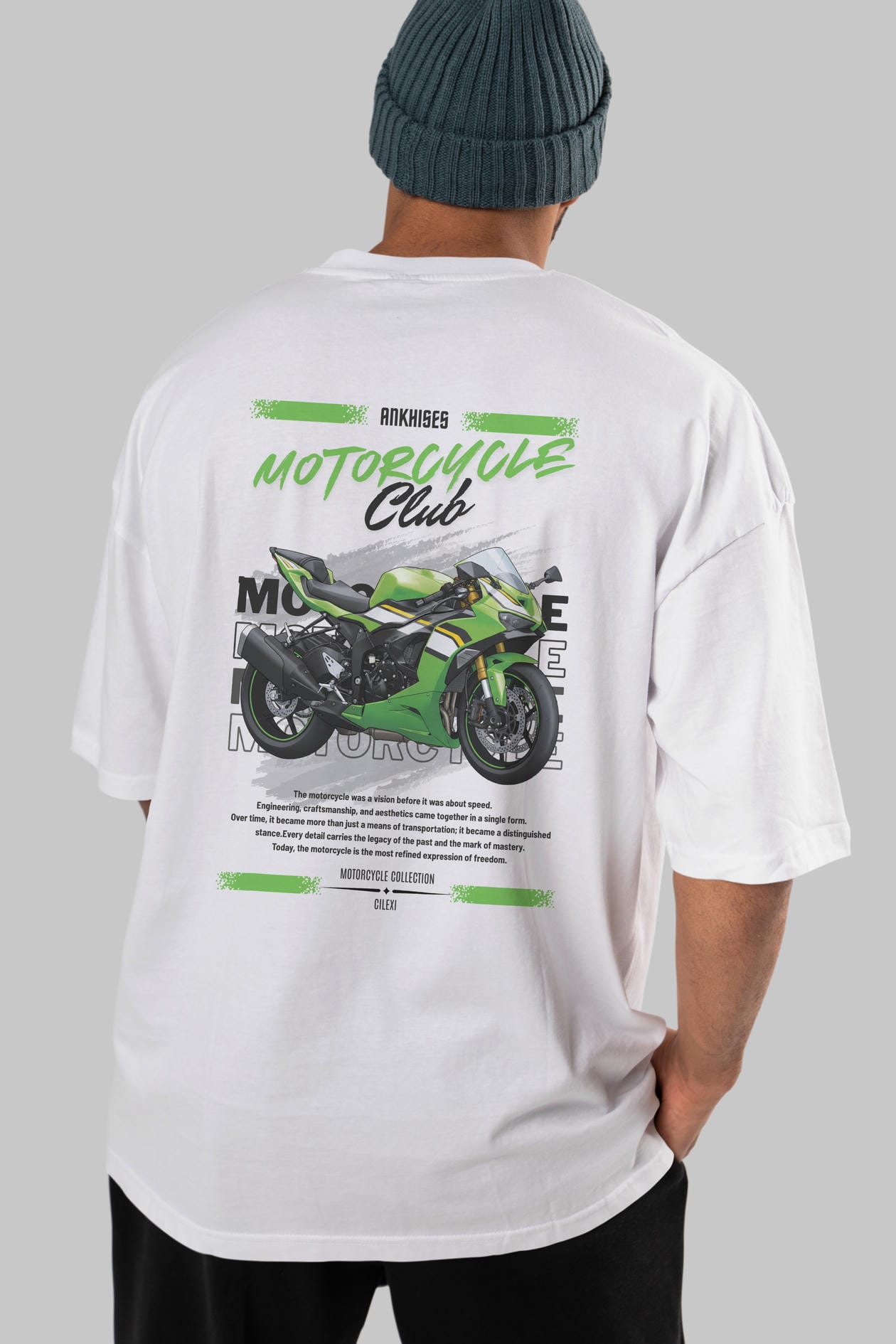 Motosiklet Serisi 15 Arka Baskılı Oversize t-shirt Erkek Kadın %100 Pamuk Bisiklet Yaka tişort