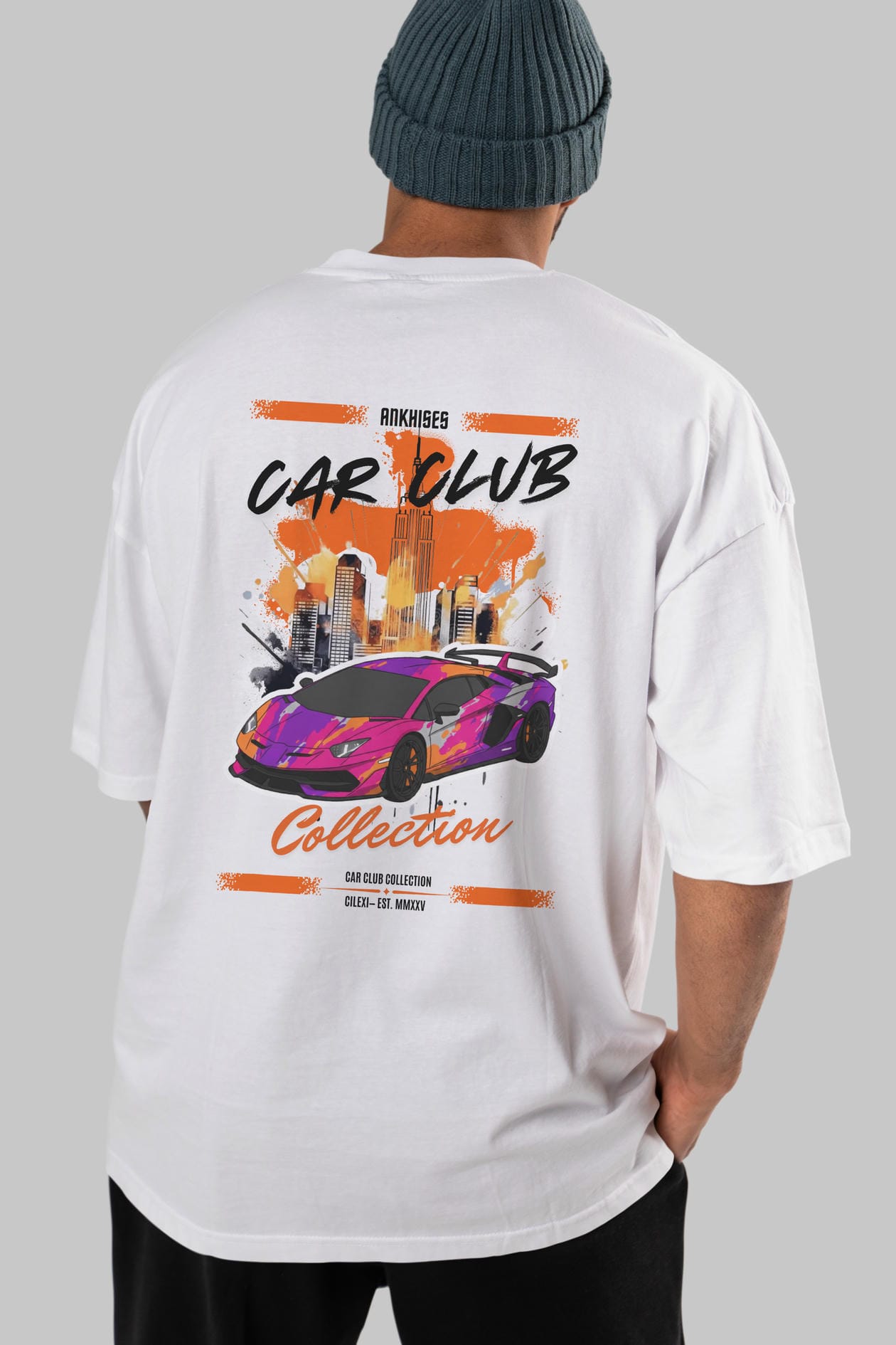 Araba Club Serisi 28 Baskılı Oversize t-shirt Erkek Kadın %100 Pamuk Bisiklet Yaka tişort