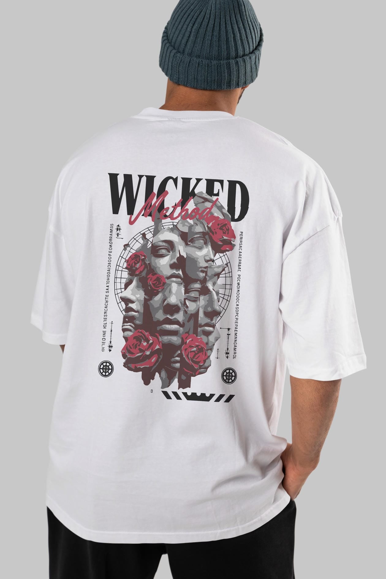 Wicked Method Arka Baskılı Oversize t-shirt Erkek Kadın %100 Pamuk Bisiklet Yaka tişort