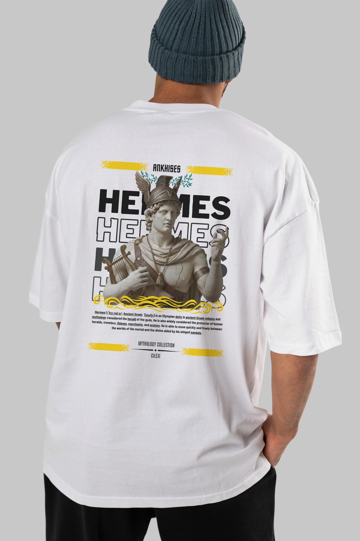 Hermes 2 Arka Baskılı Oversize t-shirt Erkek Kadın %100 Pamuk Bisiklet Yaka tişort