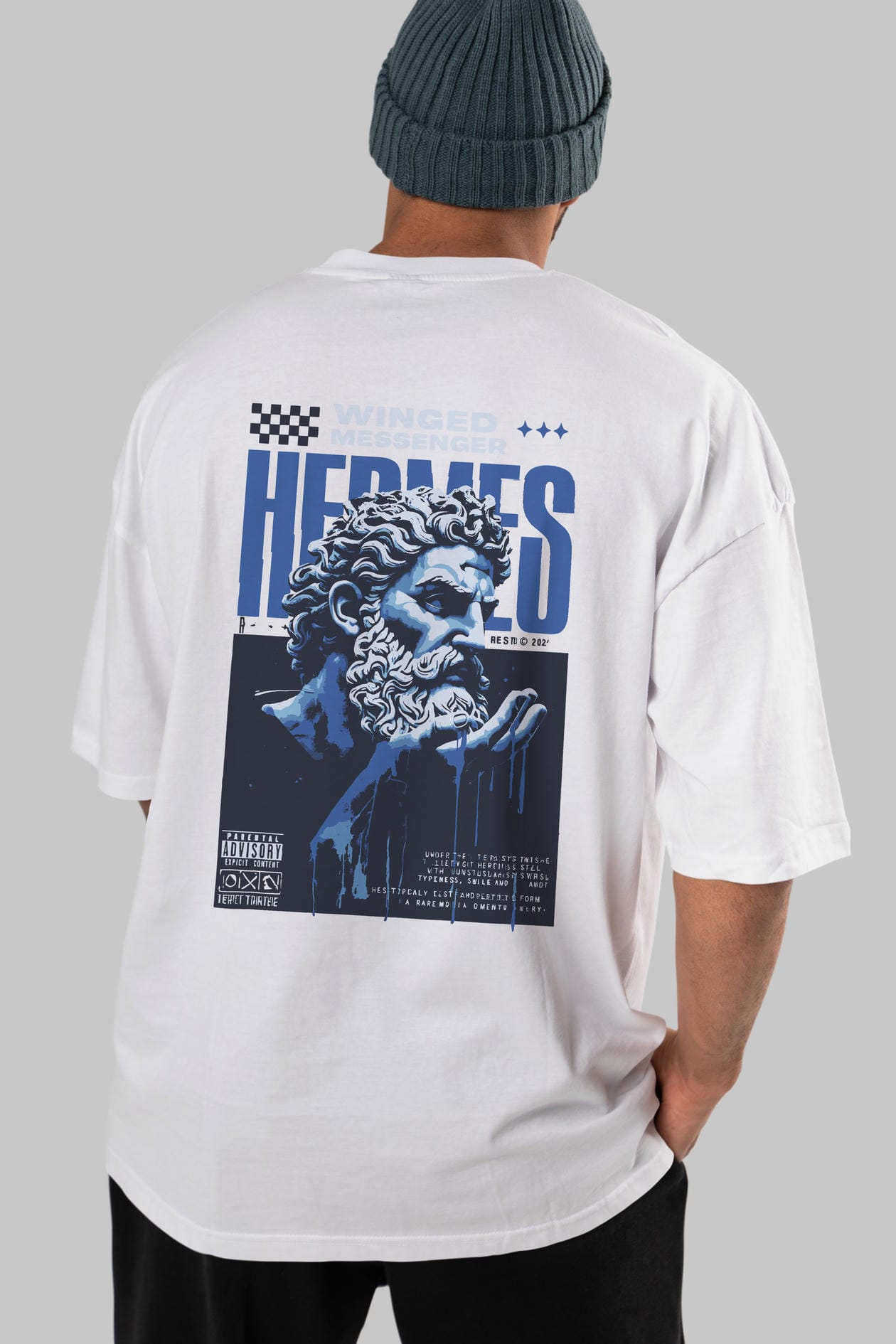 Hermes 2 Arka Baskılı Oversize t-shirt Erkek Kadın %100 Pamuk Bisiklet Yaka tişort