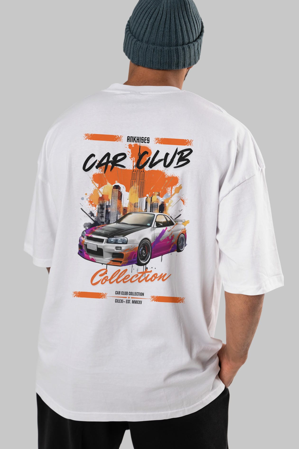 Araba Club Serisi 30 Baskılı Oversize t-shirt Erkek Kadın %100 Pamuk Bisiklet Yaka tişort