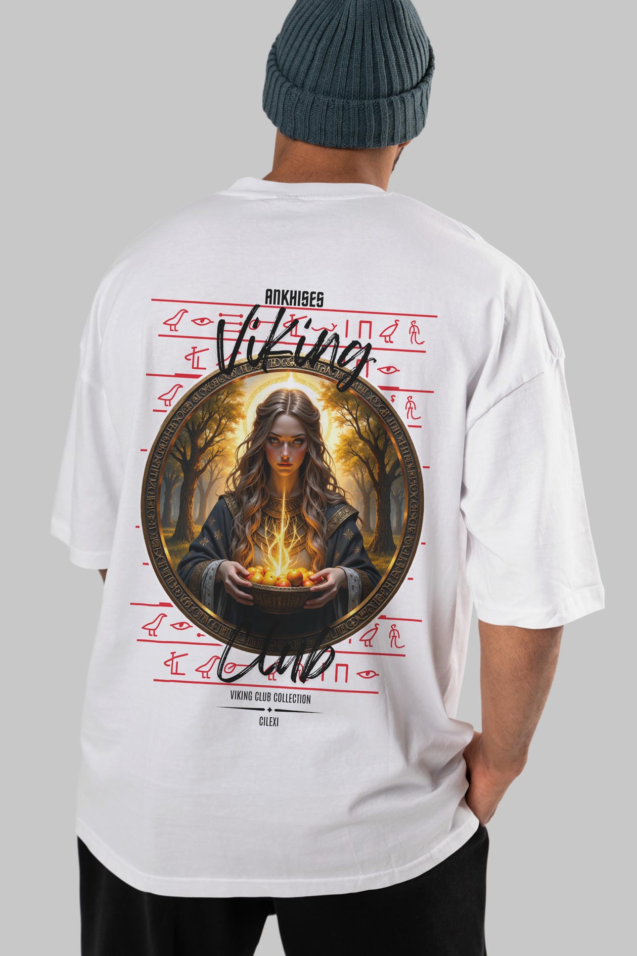 Viking Mitolojisi Serisi 17 Arka Baskılı Oversize t-shirt Erkek Kadın %100 Pamuk Bisiklet Yaka tişort