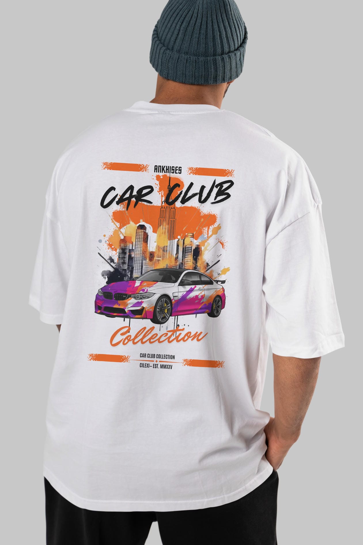 Araba Club Serisi 16 Baskılı Oversize t-shirt Erkek Kadın %100 Pamuk Bisiklet Yaka tişort