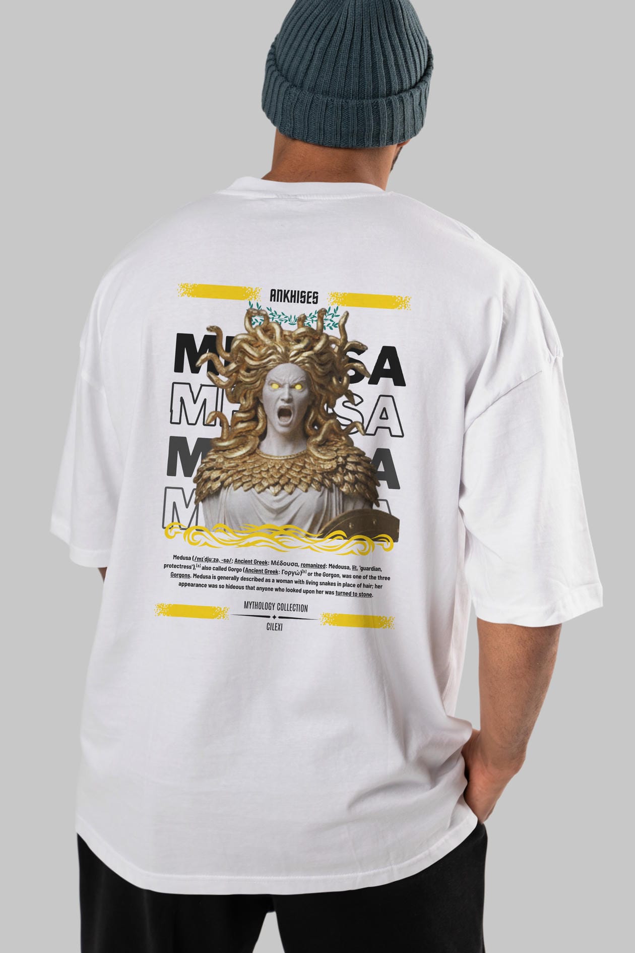 Medusa 1 Arka Baskılı Oversize t-shirt Erkek Kadın %100 Pamuk Bisiklet Yaka tişort