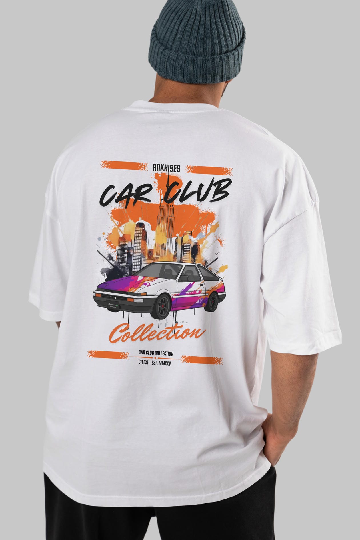 Araba Club Serisi 37 Baskılı Oversize t-shirt Erkek Kadın %100 Pamuk Bisiklet Yaka tişort