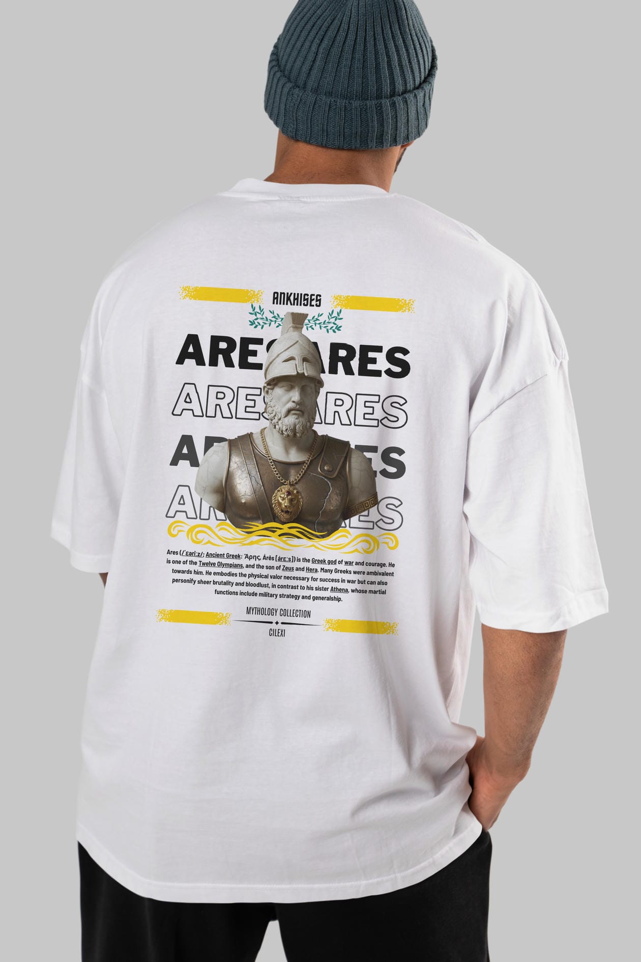 Ares 2 Arka Baskılı Oversize t-shirt Erkek Kadın %100 Pamuk Bisiklet Yaka tişort
