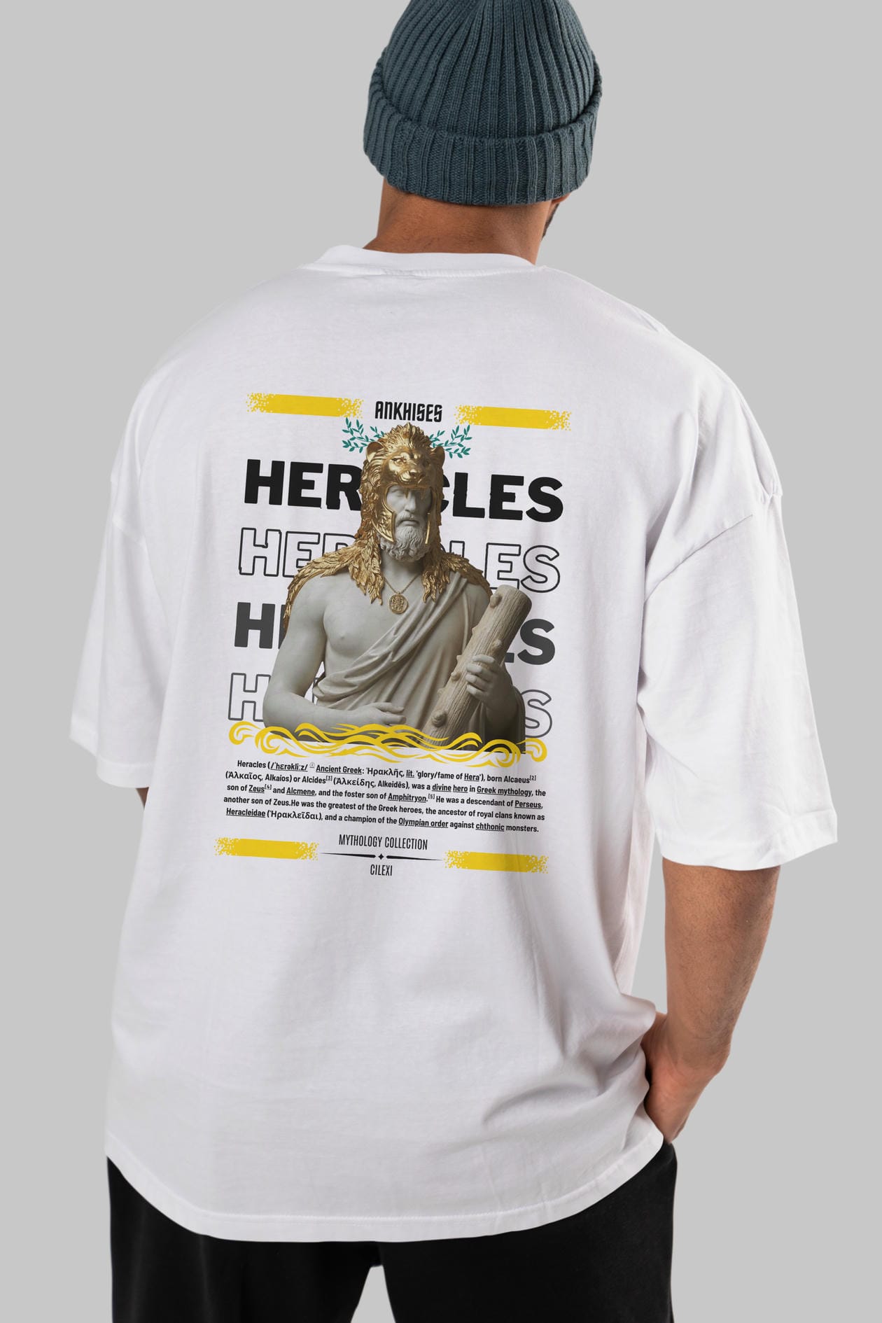 Heracles 1 Arka Baskılı Oversize t-shirt Erkek Kadın %100 Pamuk Bisiklet Yaka tişort