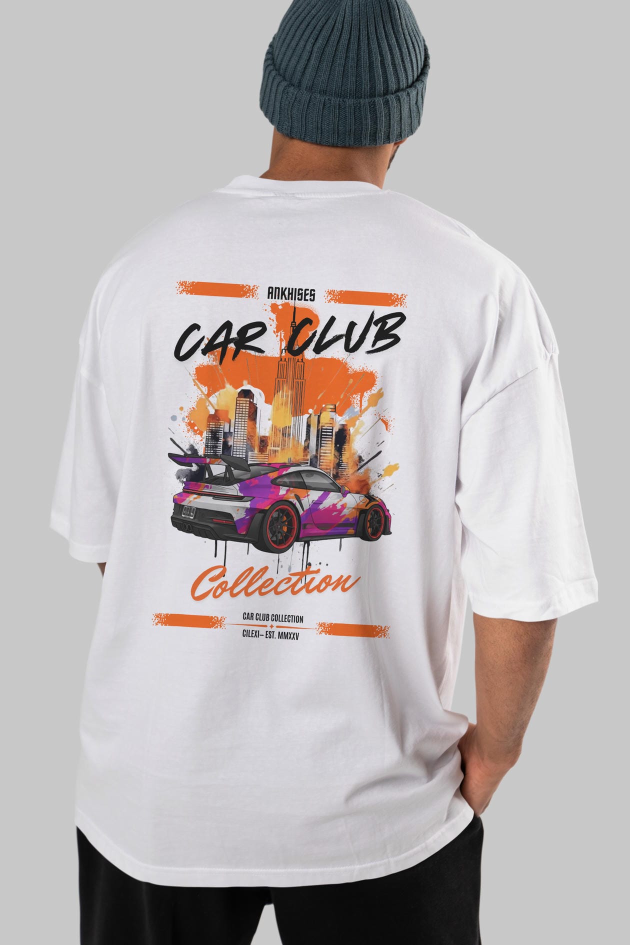 Araba Club Serisi 34 Baskılı Oversize t-shirt Erkek Kadın %100 Pamuk Bisiklet Yaka tişort