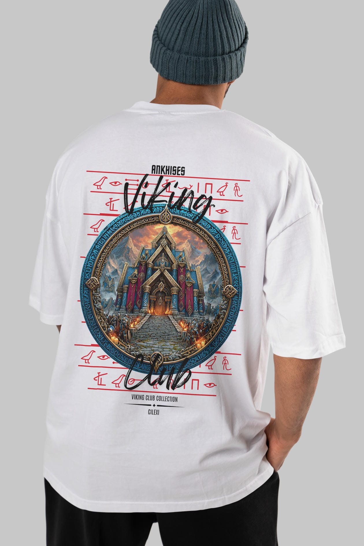 Valhalla Arka Baskılı Oversize t-shirt Erkek Kadın %100 Pamuk Bisiklet Yaka tişort