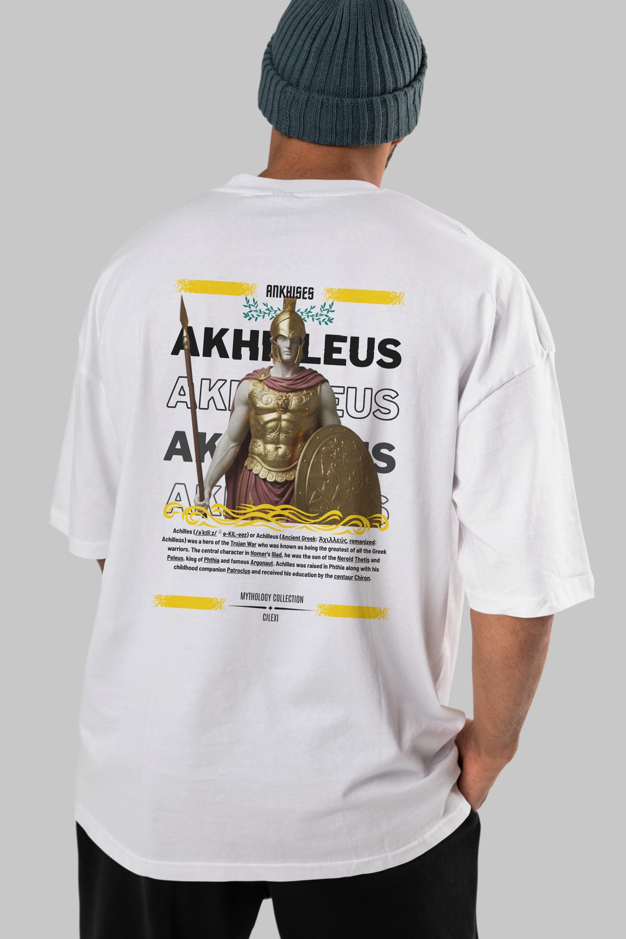Akhilleus 1 Arka Baskılı Oversize t-shirt Erkek Kadın %100 Pamuk Bisiklet Yaka tişort