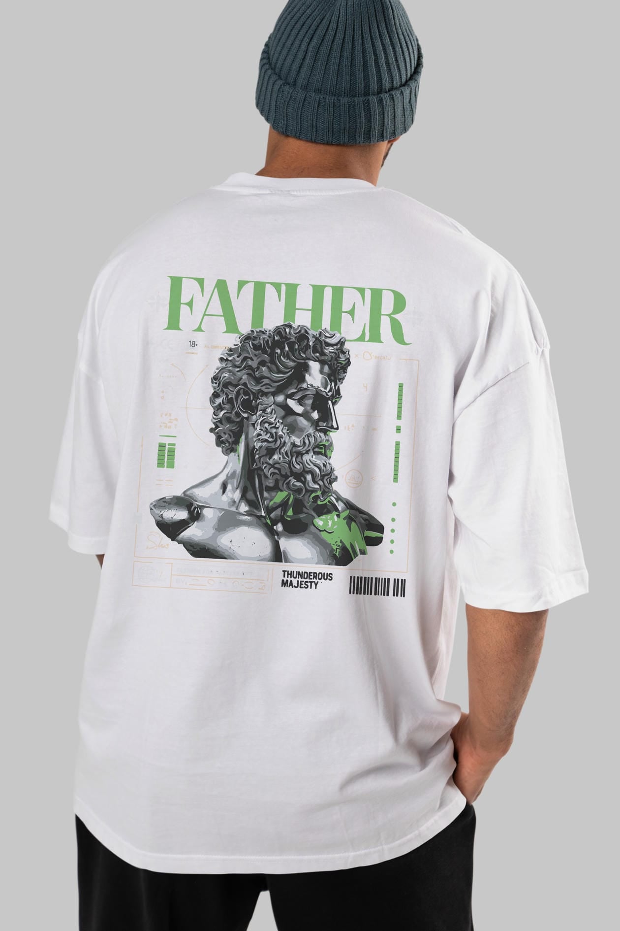 Father Zeus Arka Baskılı Oversize t-shirt Erkek Kadın %100 Pamuk Bisiklet Yaka tişort