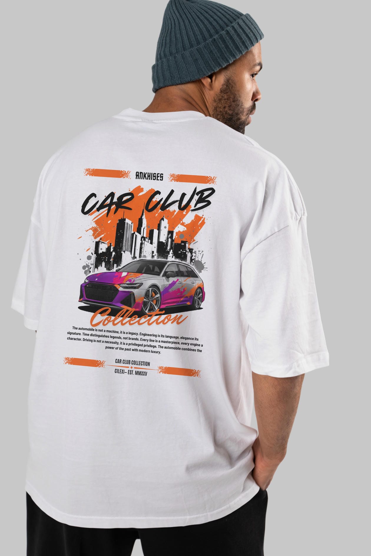 Araba Club Serisi 1 Baskılı Oversize t-shirt Erkek Kadın %100 Pamuk Bisiklet Yaka tişort