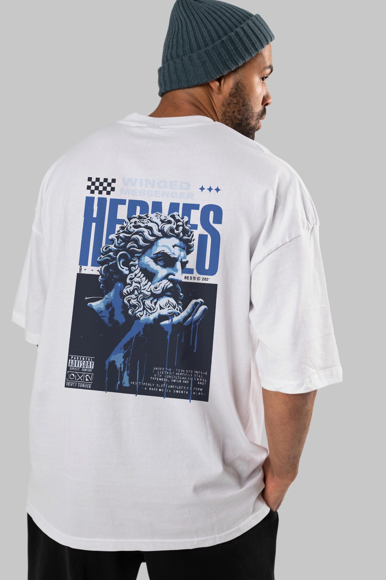 Hermes 2 Arka Baskılı Oversize t-shirt Erkek Kadın %100 Pamuk Bisiklet Yaka tişort