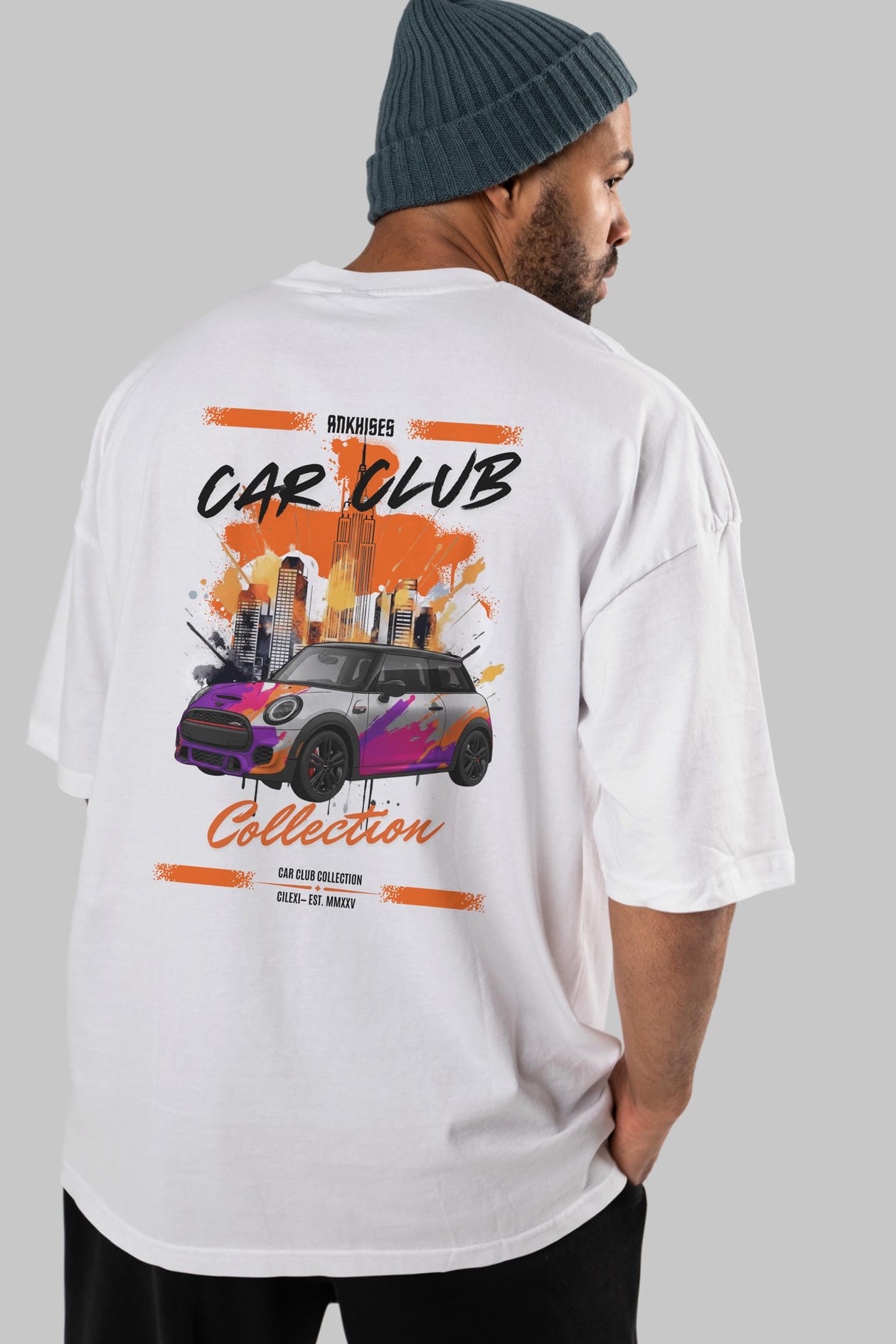 Araba Club Serisi 10 Baskılı Oversize t-shirt Erkek Kadın %100 Pamuk Bisiklet Yaka tişort