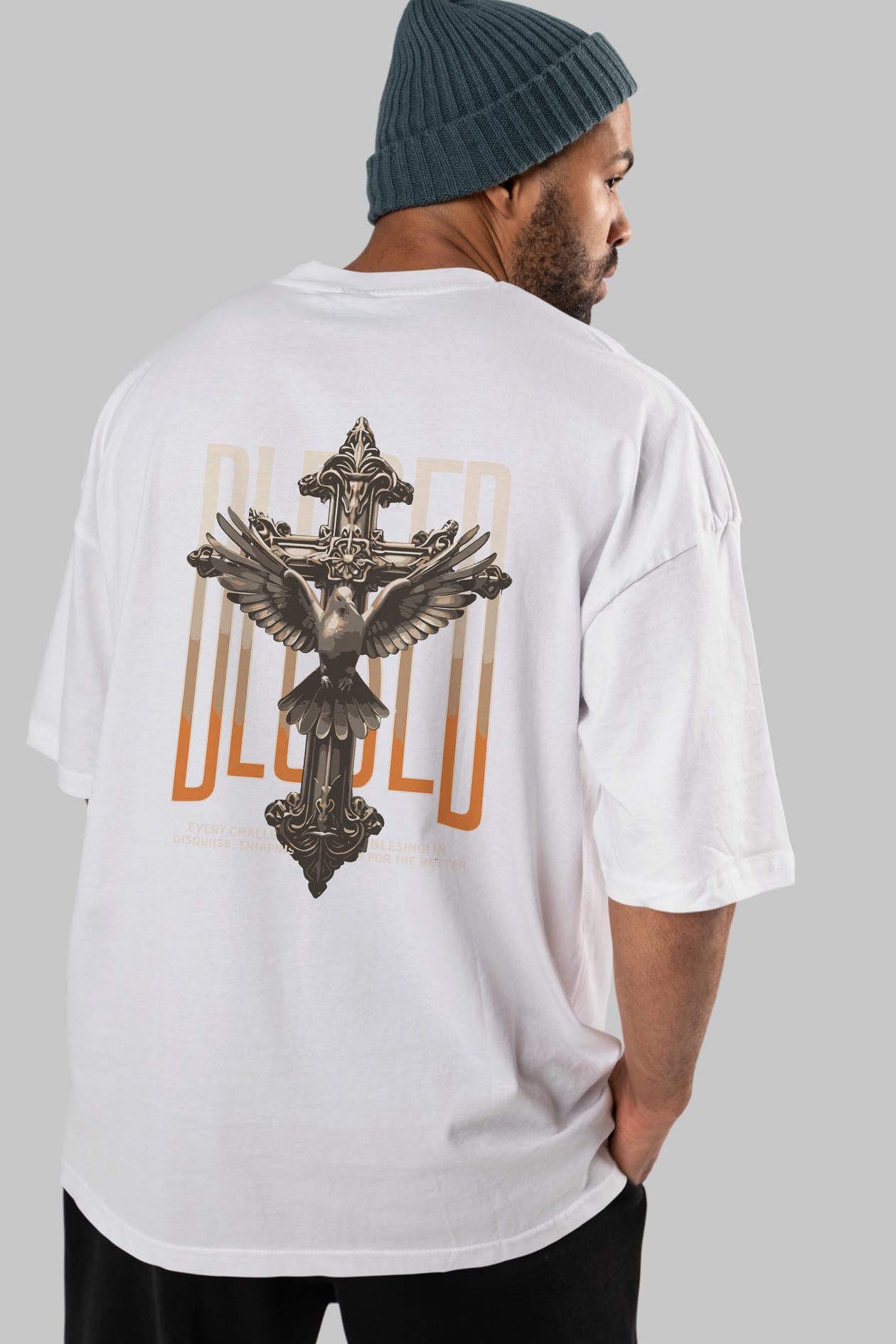 Blesed Arka Baskılı Oversize t-shirt Erkek Kadın %100 Pamuk Bisiklet Yaka tişort