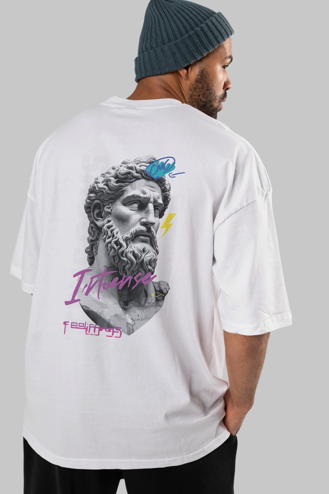 Zeus Intense Arka Baskılı Oversize t-shirt Erkek Kadın %100 Pamuk Bisiklet Yaka tişort
