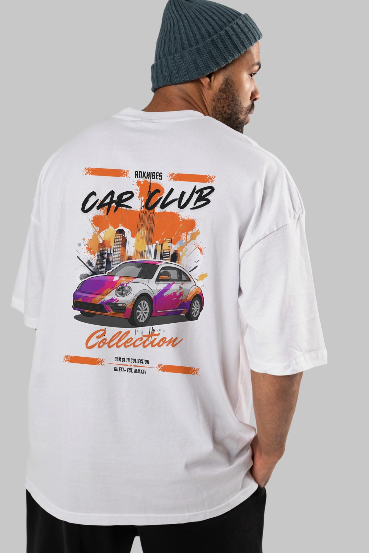 Araba Club Serisi 40 Baskılı Oversize t-shirt Erkek Kadın %100 Pamuk Bisiklet Yaka tişort