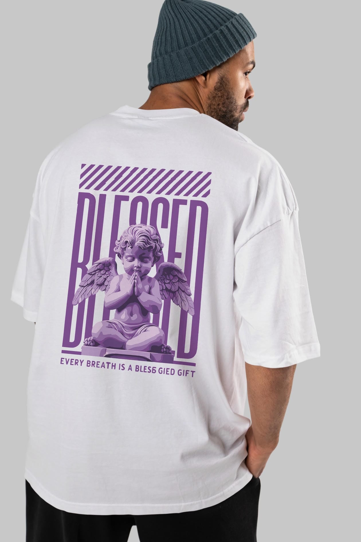 Blessed Arka Baskılı Oversize t-shirt Erkek Kadın %100 Pamuk Bisiklet Yaka tişort