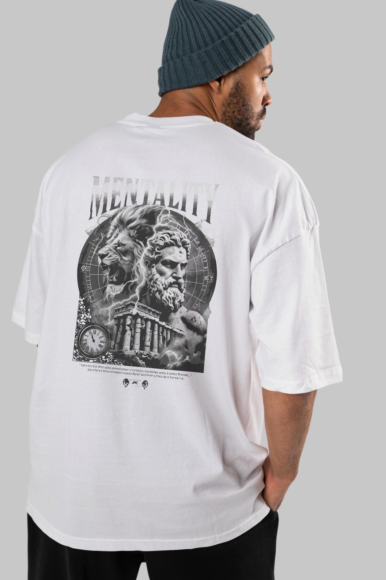 Mentality Zeus Arka Baskılı Oversize t-shirt Erkek Kadın %100 Pamuk Bisiklet Yaka tişort