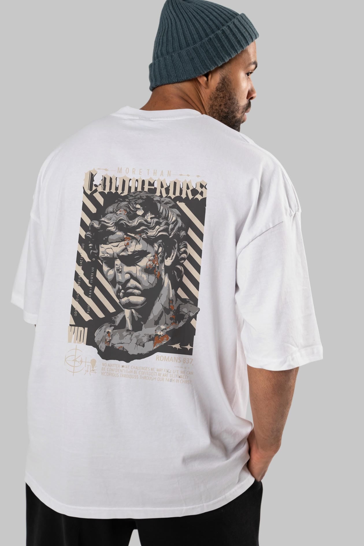 Roman Conqueror Arka Baskılı Oversize t-shirt Erkek Kadın %100 Pamuk Bisiklet Yaka tişort