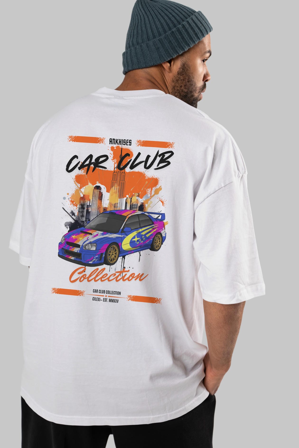 Araba Club Serisi 7 Baskılı Oversize t-shirt Erkek Kadın %100 Pamuk Bisiklet Yaka tişort