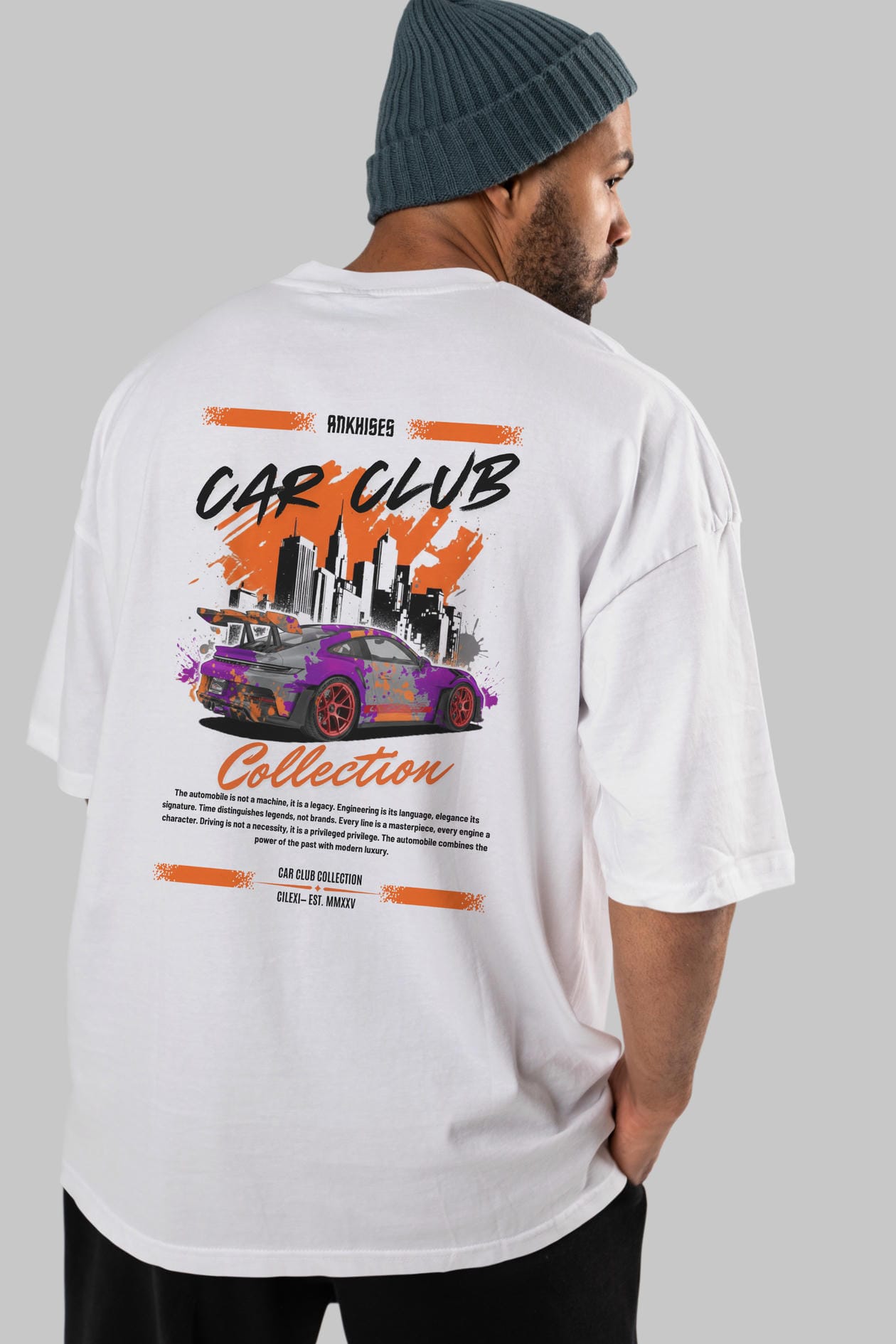 Araba Club Serisi 2 Baskılı Oversize t-shirt Erkek Kadın %100 Pamuk Bisiklet Yaka tişort