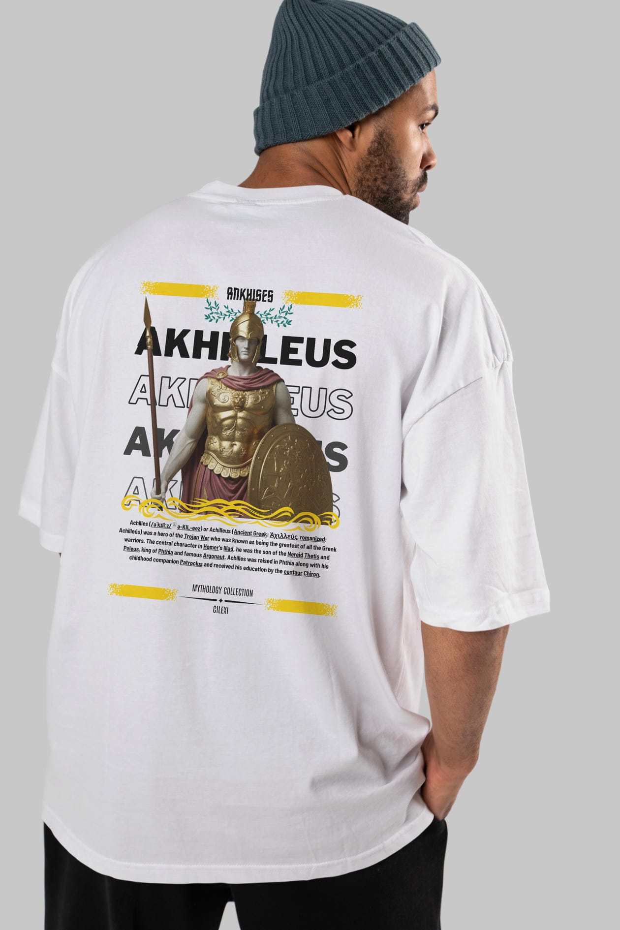 Akhilleus 1 Arka Baskılı Oversize t-shirt Erkek Kadın %100 Pamuk Bisiklet Yaka tişort