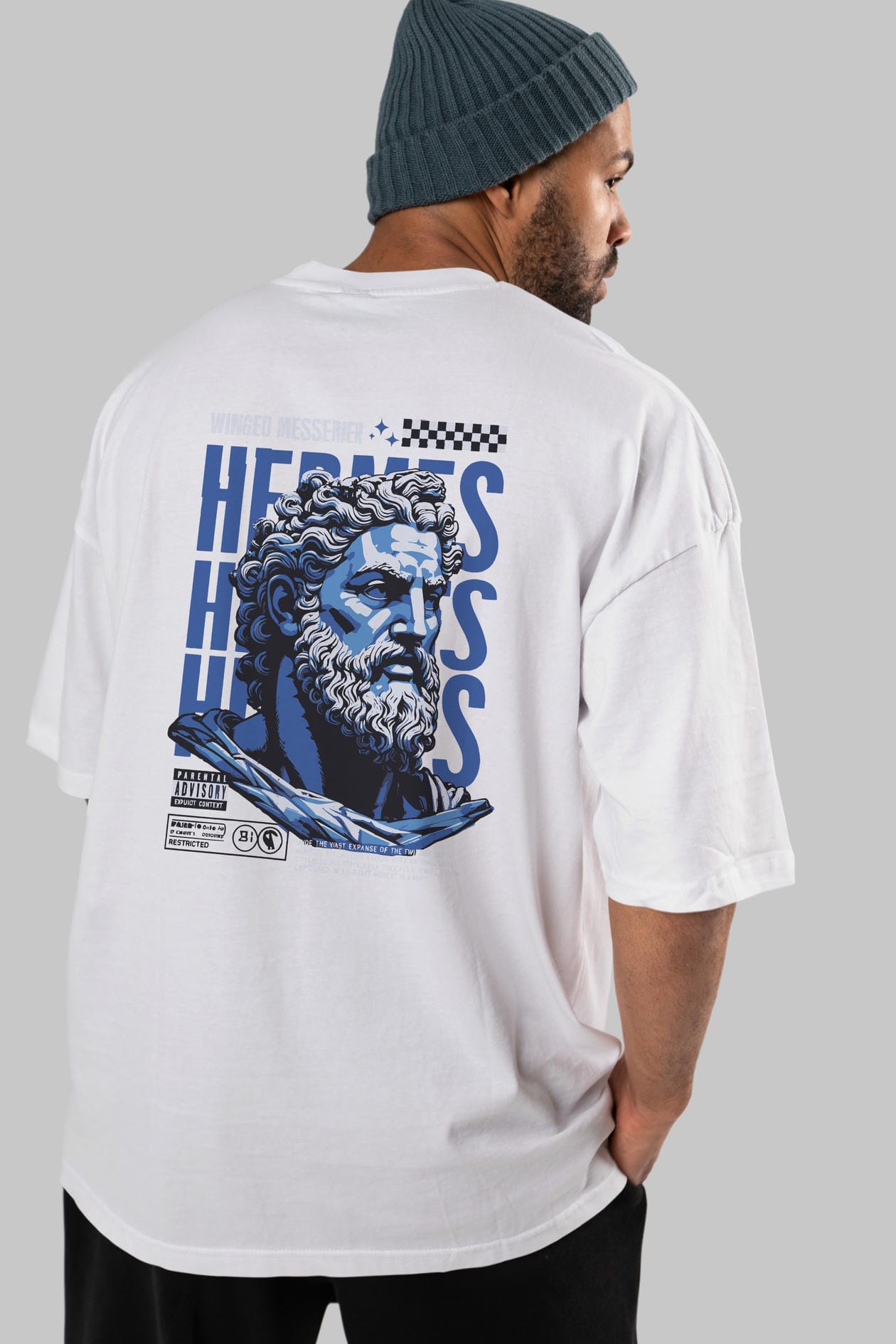 Hermes 1 Arka Baskılı Oversize t-shirt Erkek Kadın %100 Pamuk Bisiklet Yaka tişort