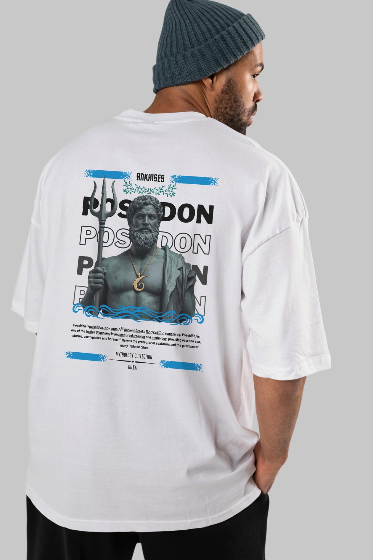 Poseidon 1 Arka Baskılı Oversize t-shirt Erkek Kadın %100 Pamuk Bisiklet Yaka tişort