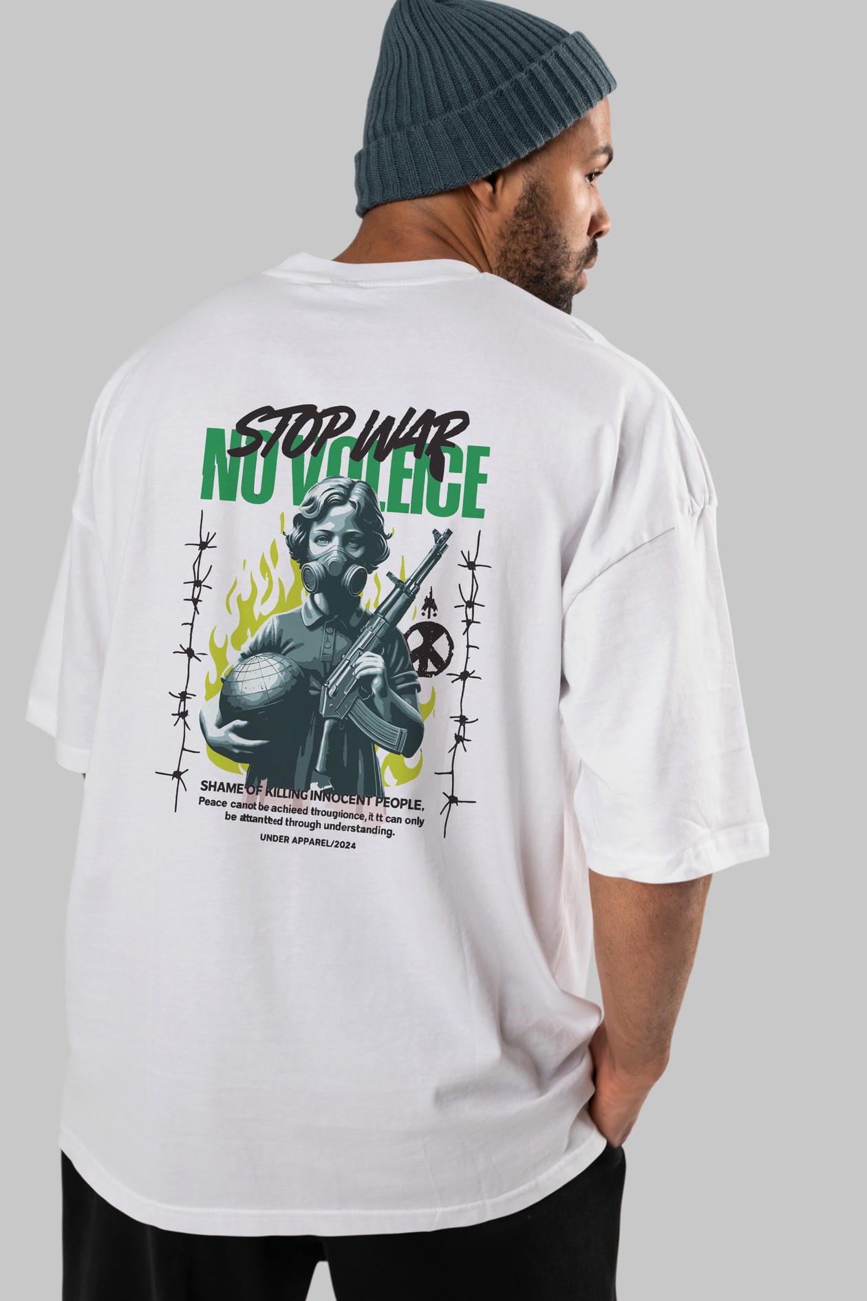 Stop War Arka Baskılı Oversize t-shirt Erkek Kadın %100 Pamuk Bisiklet Yaka tişort
