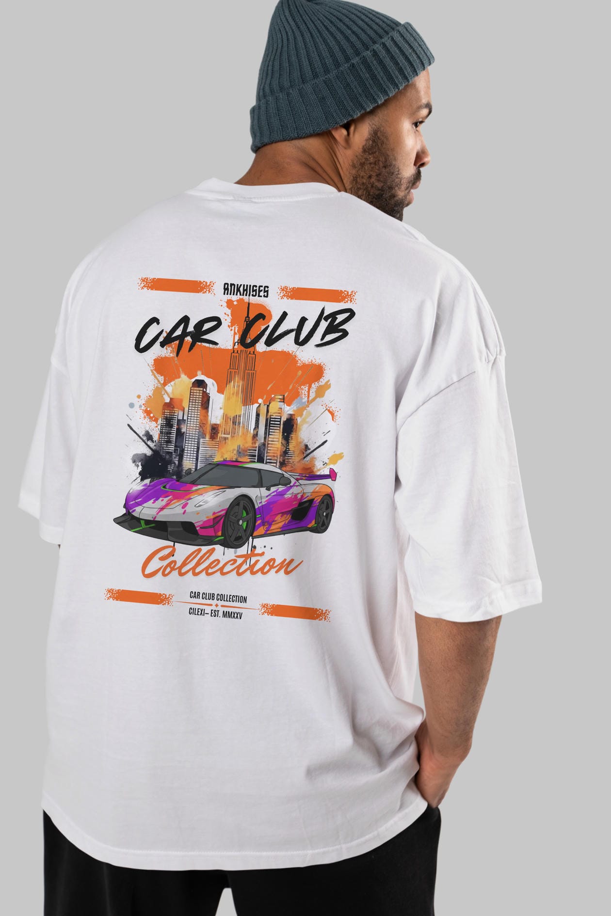 Araba Club Serisi 27 Baskılı Oversize t-shirt Erkek Kadın %100 Pamuk Bisiklet Yaka tişort