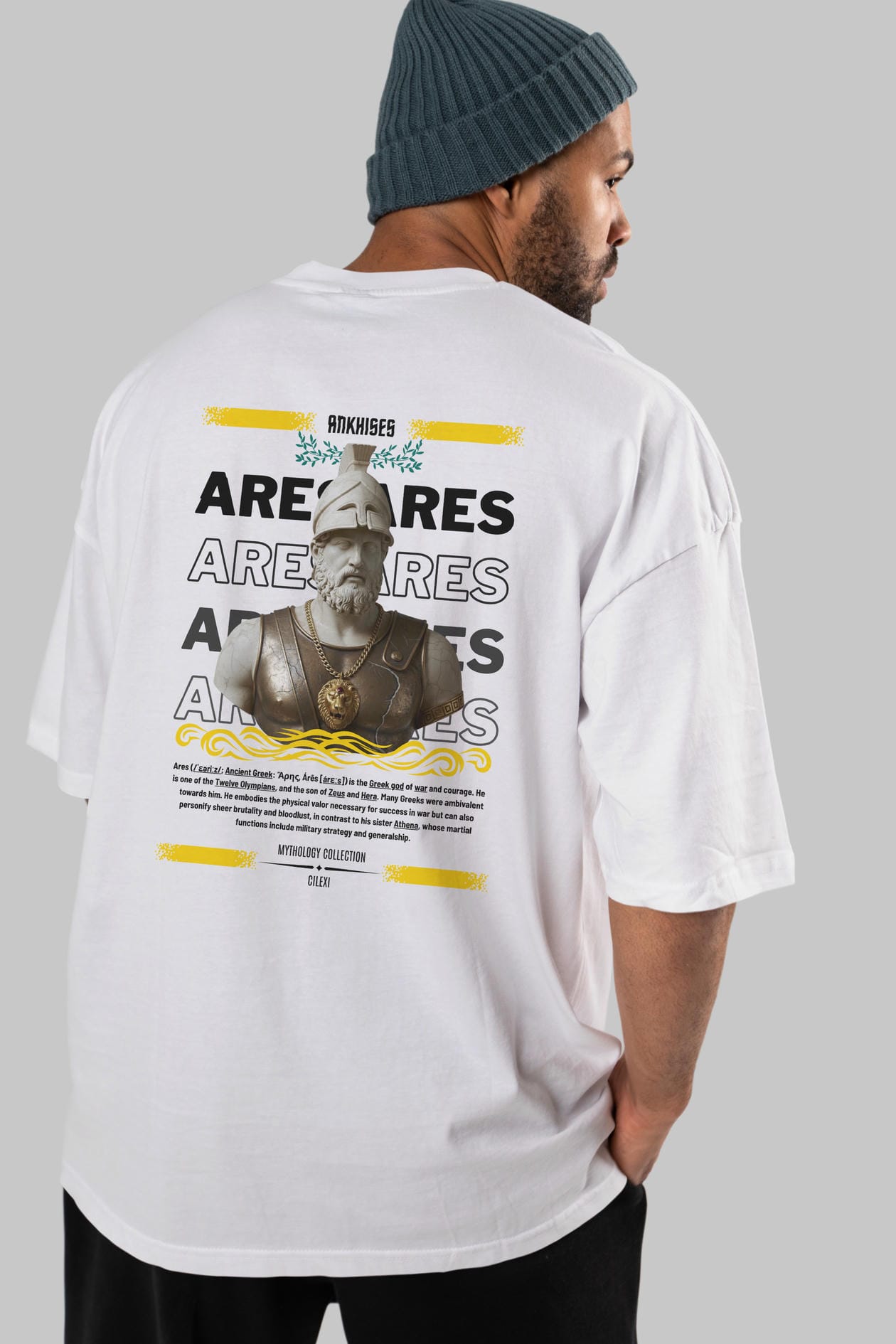 Ares 2 Arka Baskılı Oversize t-shirt Erkek Kadın %100 Pamuk Bisiklet Yaka tişort
